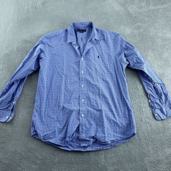 Ralph Lauren Mens L Classic Fit Blue & Purple Plaid Button-Down Shirt 2571 - Picture 1 of 8